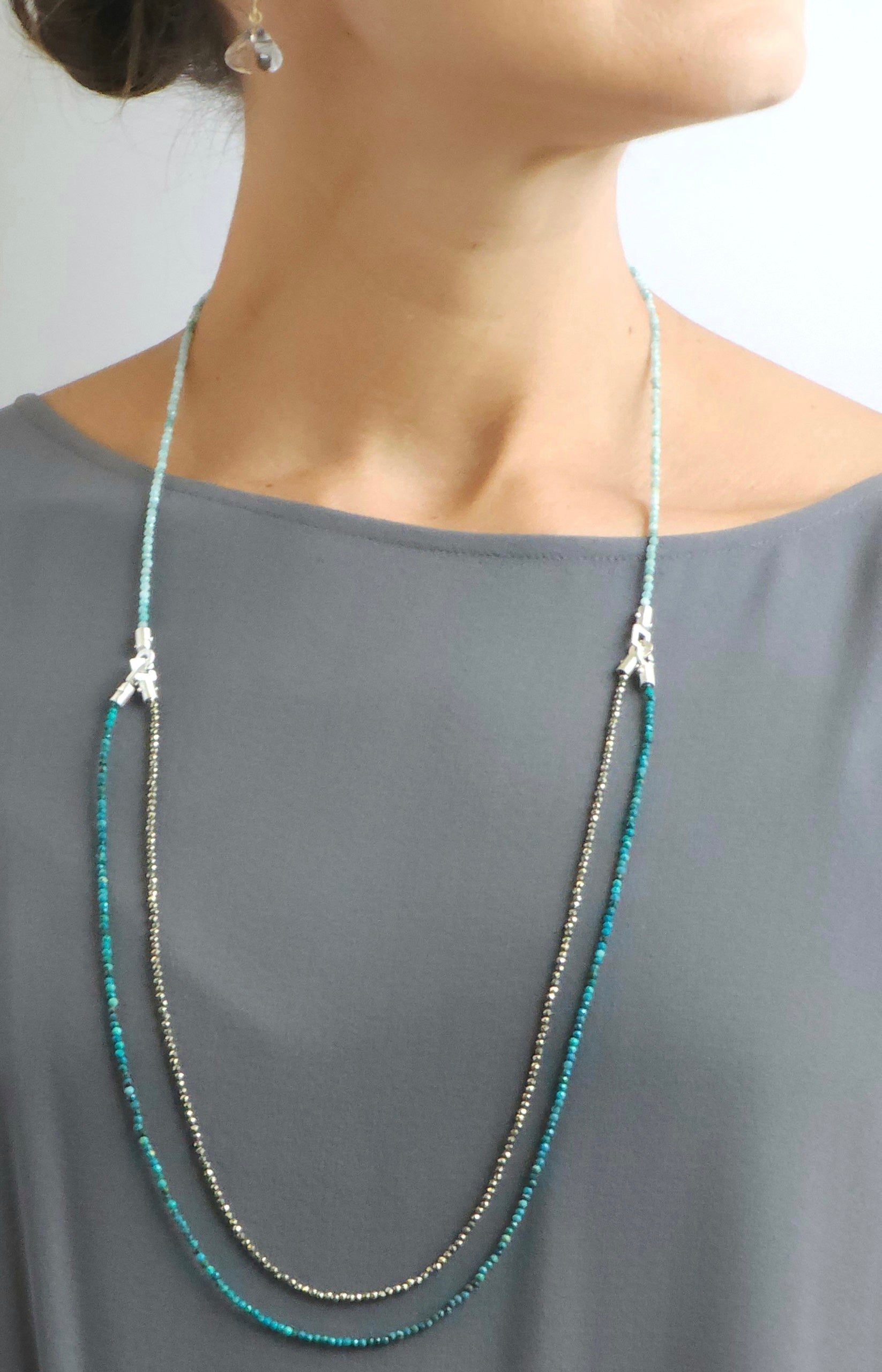 Amazon.com: BULINLIN Layered Silver Long Necklace for Women Turquoise Stone  Beaded Strand Sweater Chain Necklaces Fashion Costume Jewelry Gifts for  Mom(Amazon green): Clothing, Shoes & Jewelry